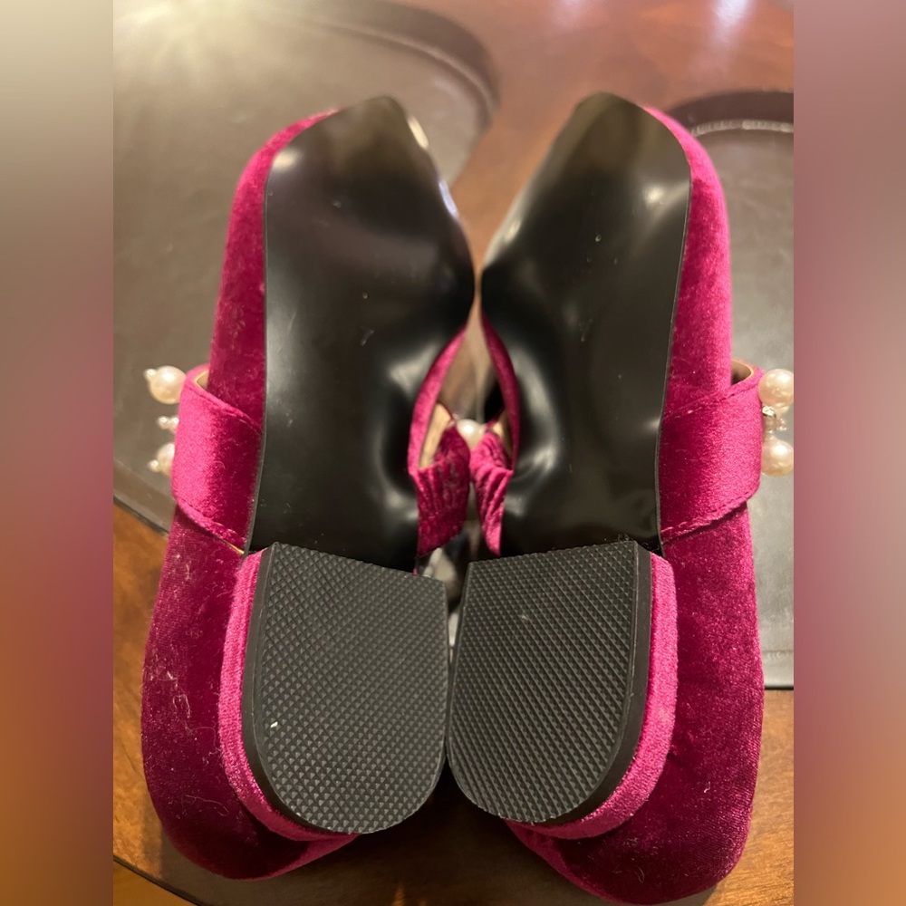 XYD Purple suede shoes, white beads with dazzles.